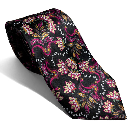 Black Floral Motif Printed Tie