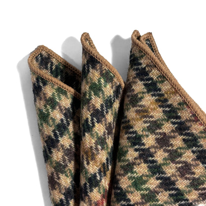 Brown & Green Houndstooth Wool Pocket Square