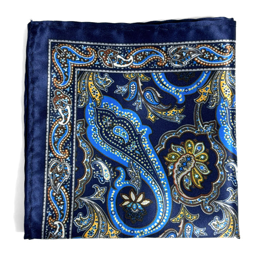 Navy Blue & Gold Paisley Pocket Square