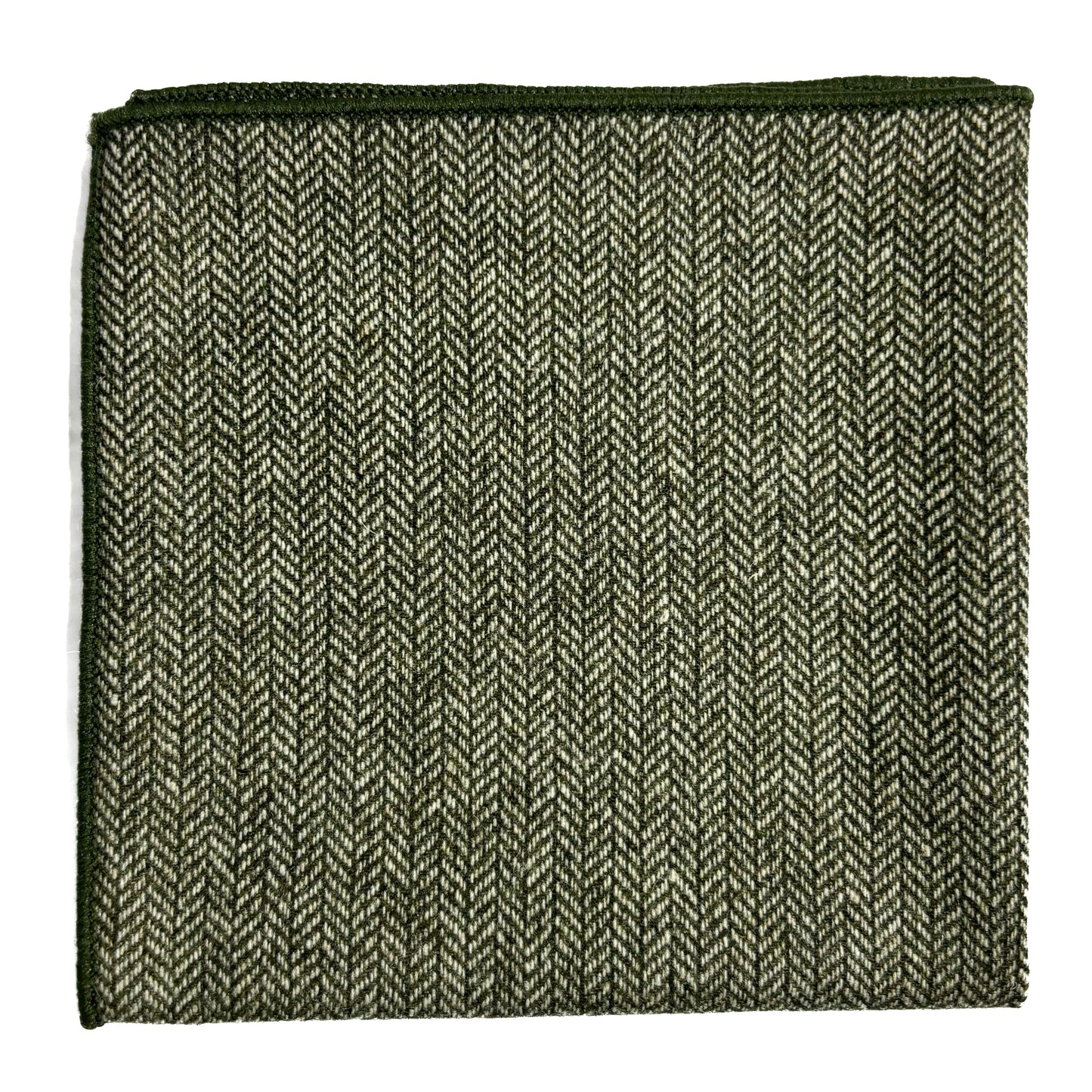 Green Herringbone Wool Pocket Square