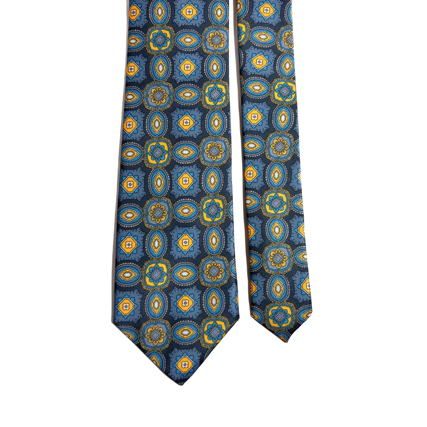Gray & Blue Medallion Printed Tie