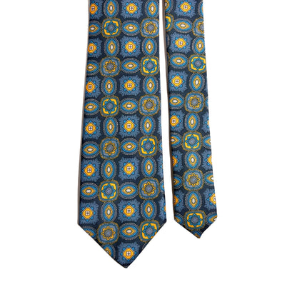 Gray & Blue Medallion Printed Tie