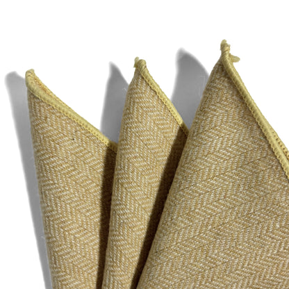 Banana Yellow Herringbone Wool Pocket Square