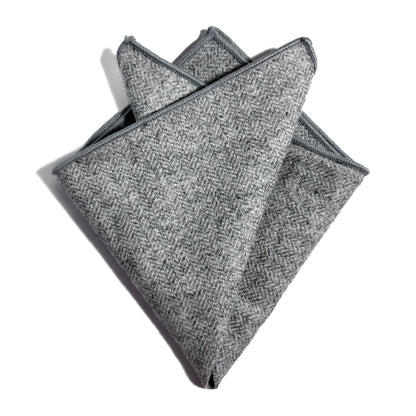 Light Gray Herringbone Wool Pocket Square