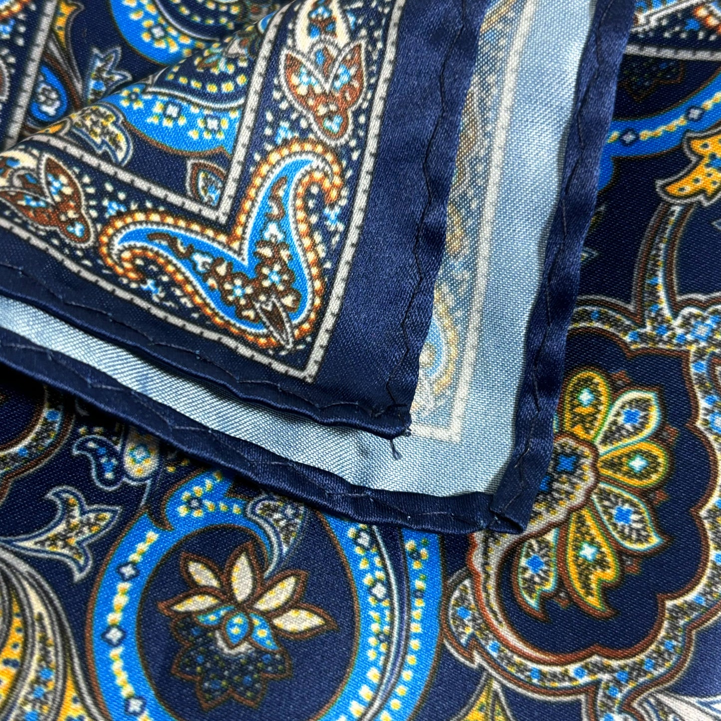 Navy Blue & Gold Paisley Pocket Square