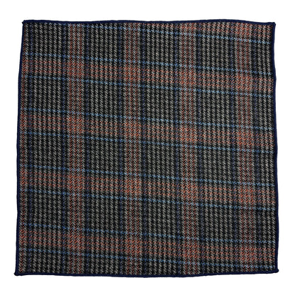 Navy Blue & Orange Glen Check Wool Pocket Square