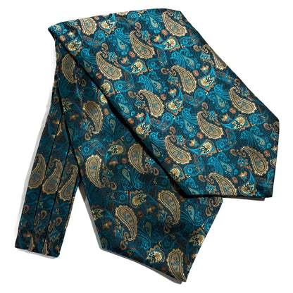 Peacock Teal & Gold Paisley Jacquard Cravat/Ascot