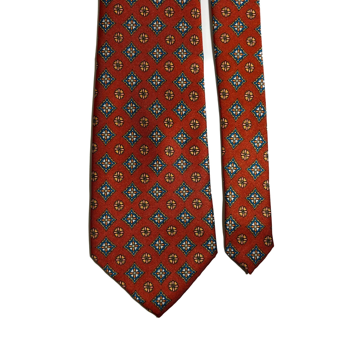 Wide Orange Floral Diamond Printed Tie