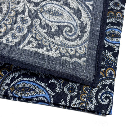 Black Paisley Ramie Pocket Square