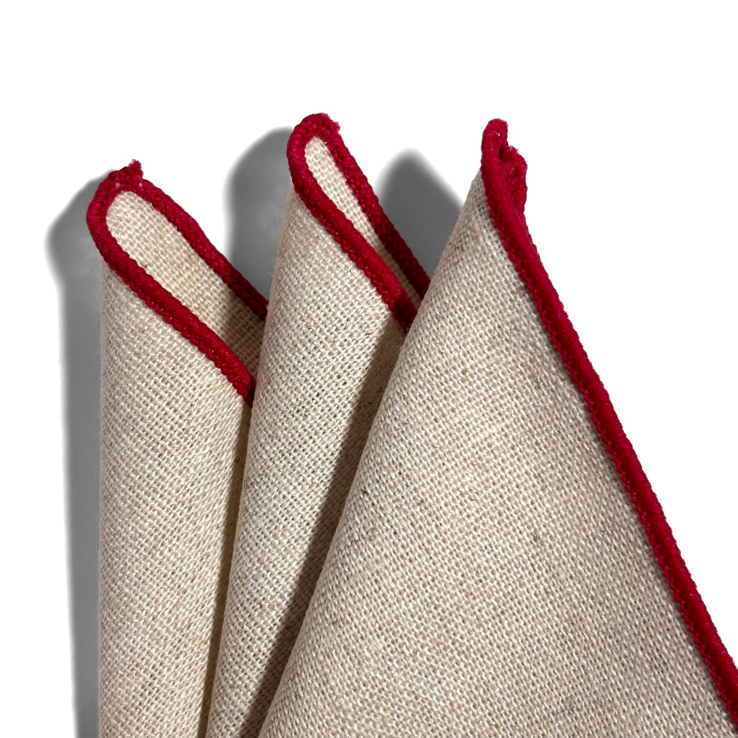 Beige & Red Linen/Cotton Pocket Square