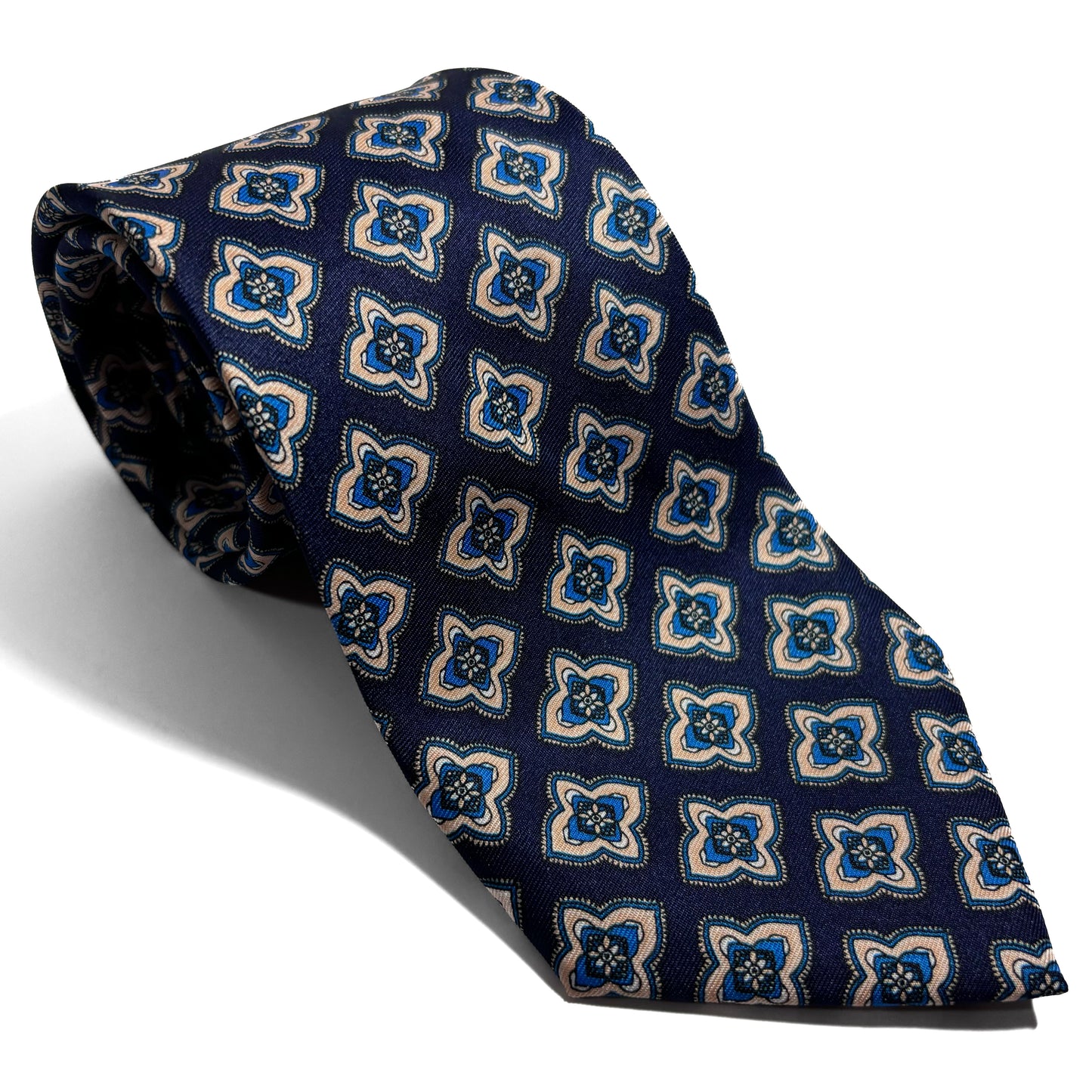 Navy Blue Geometric Silk Tie