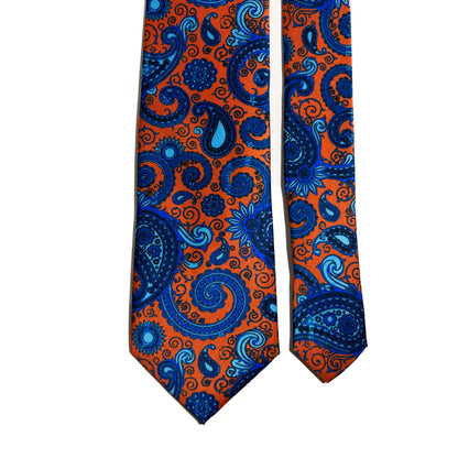 Orange & Blue Paisley Printed Tie