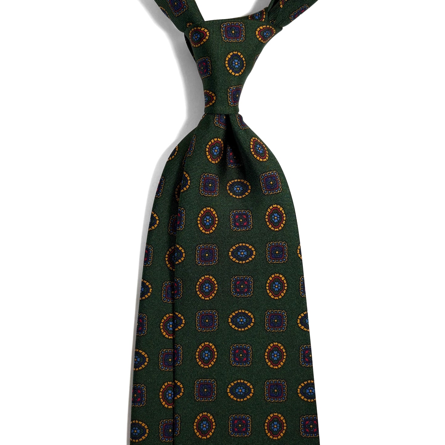 Forest Green Geometric Printed Silk Tie - Handmade in England
