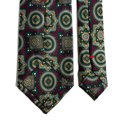 Burgundy & Green Medallion Printed Tie