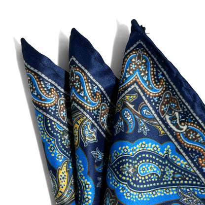 Navy Blue & Gold Paisley Pocket Square