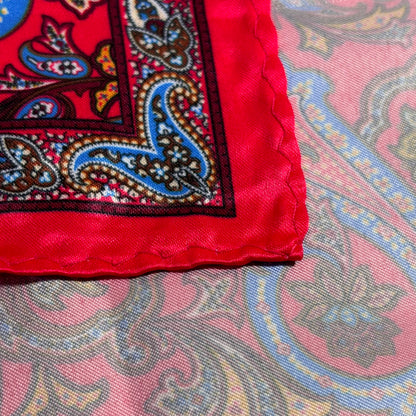 Coral Red & Blue Paisley Pocket Square