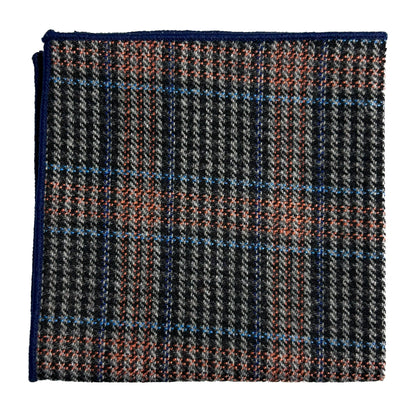 Navy Blue & Orange Glen Check Wool Pocket Square