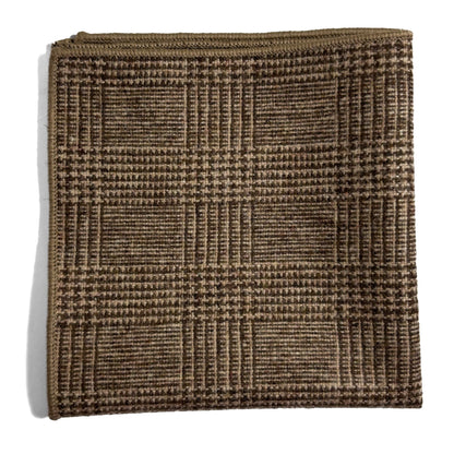 Light Brown Glen Check Wool Pocket Square