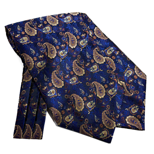 Navy Blue & Gold Paisley Jacquard Cravat/Ascot