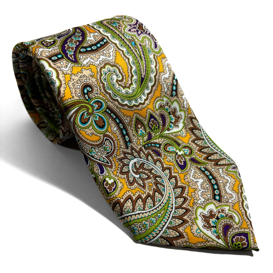 Yellow & Green Paisley Silk Tie