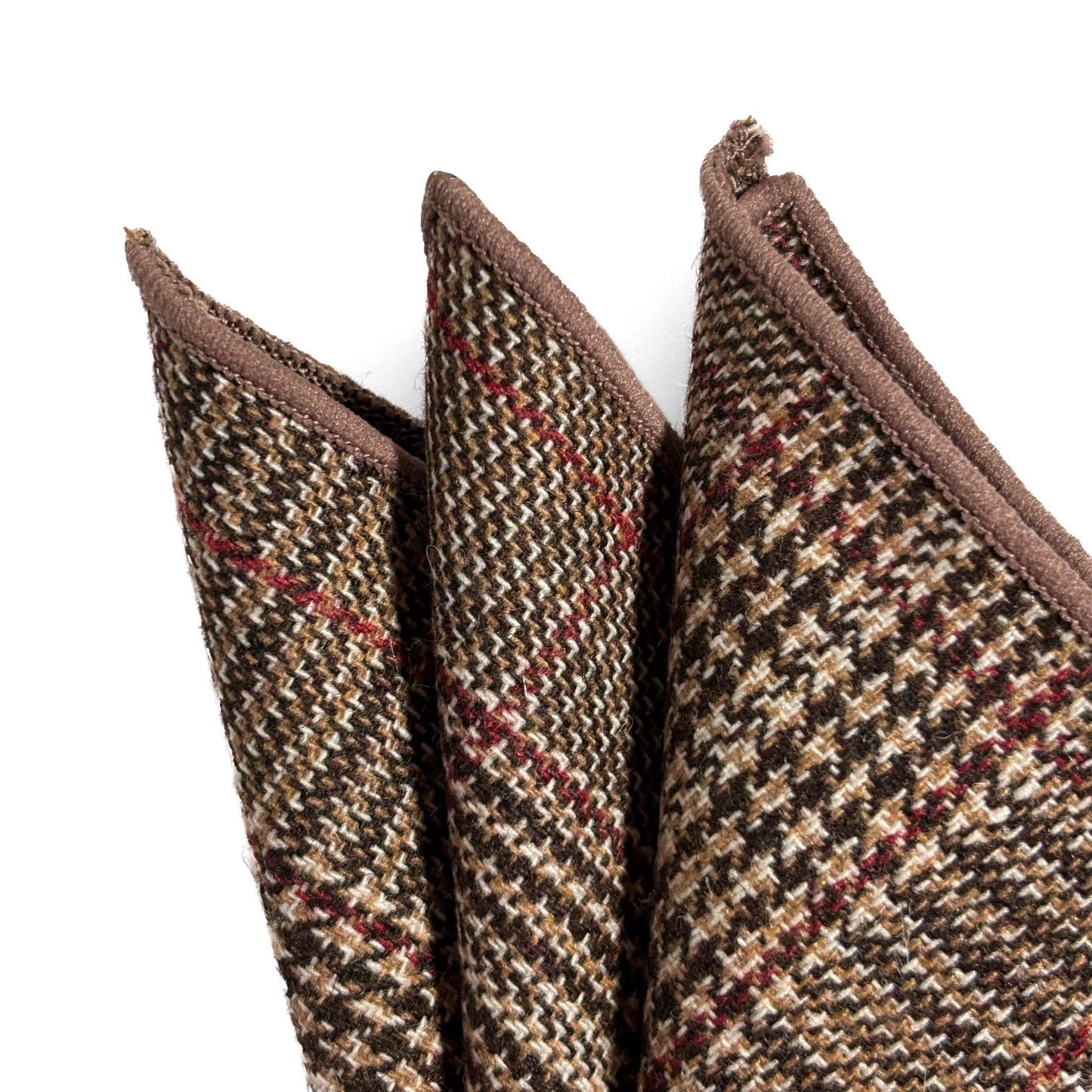 Brown & Red Glen Check Wool Pocket Square