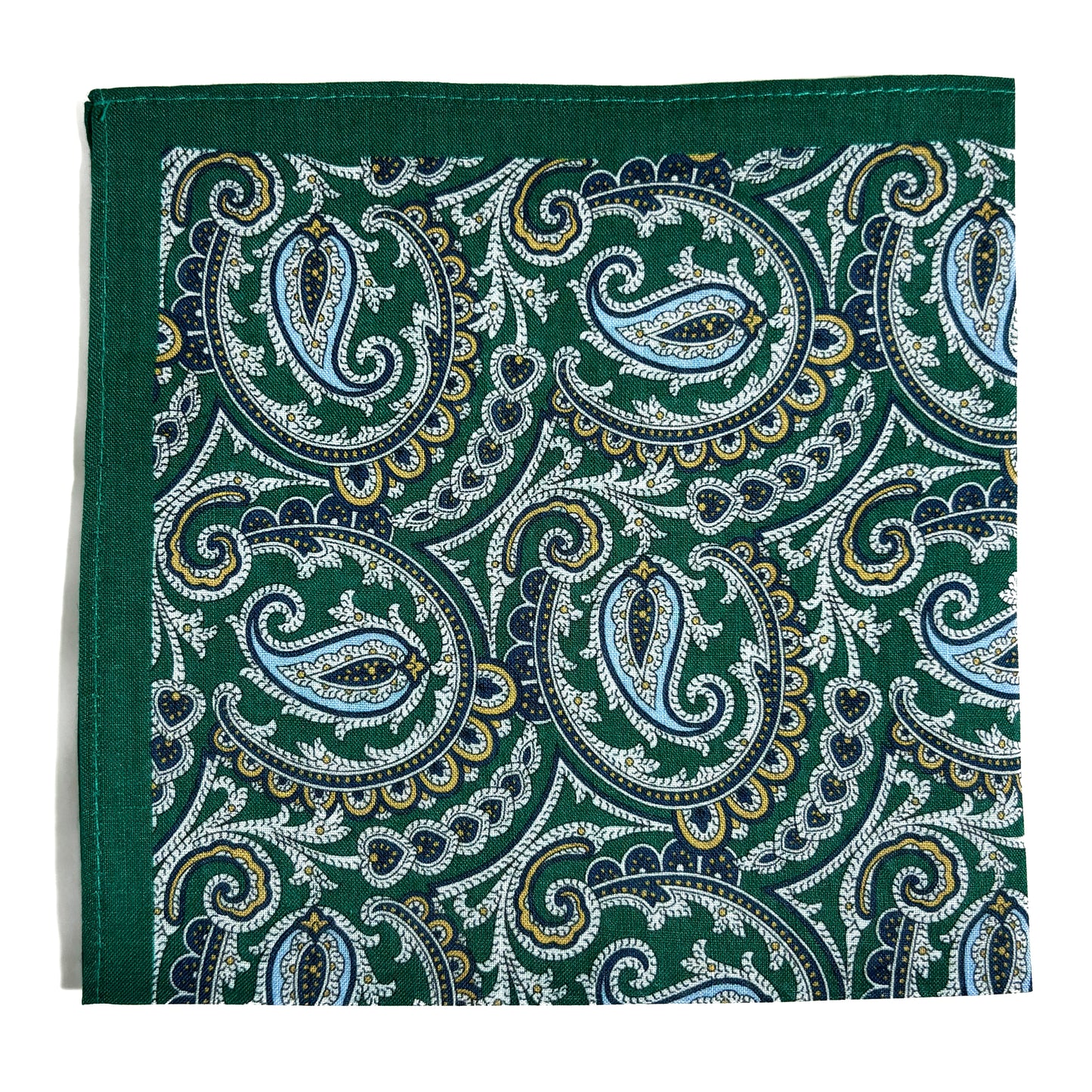 Green Paisley Ramie Pocket Square