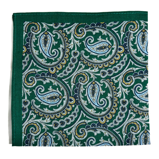 Green Paisley Ramie Pocket Square