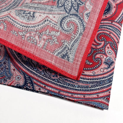 Coral Red Paisley Ramie Pocket Square