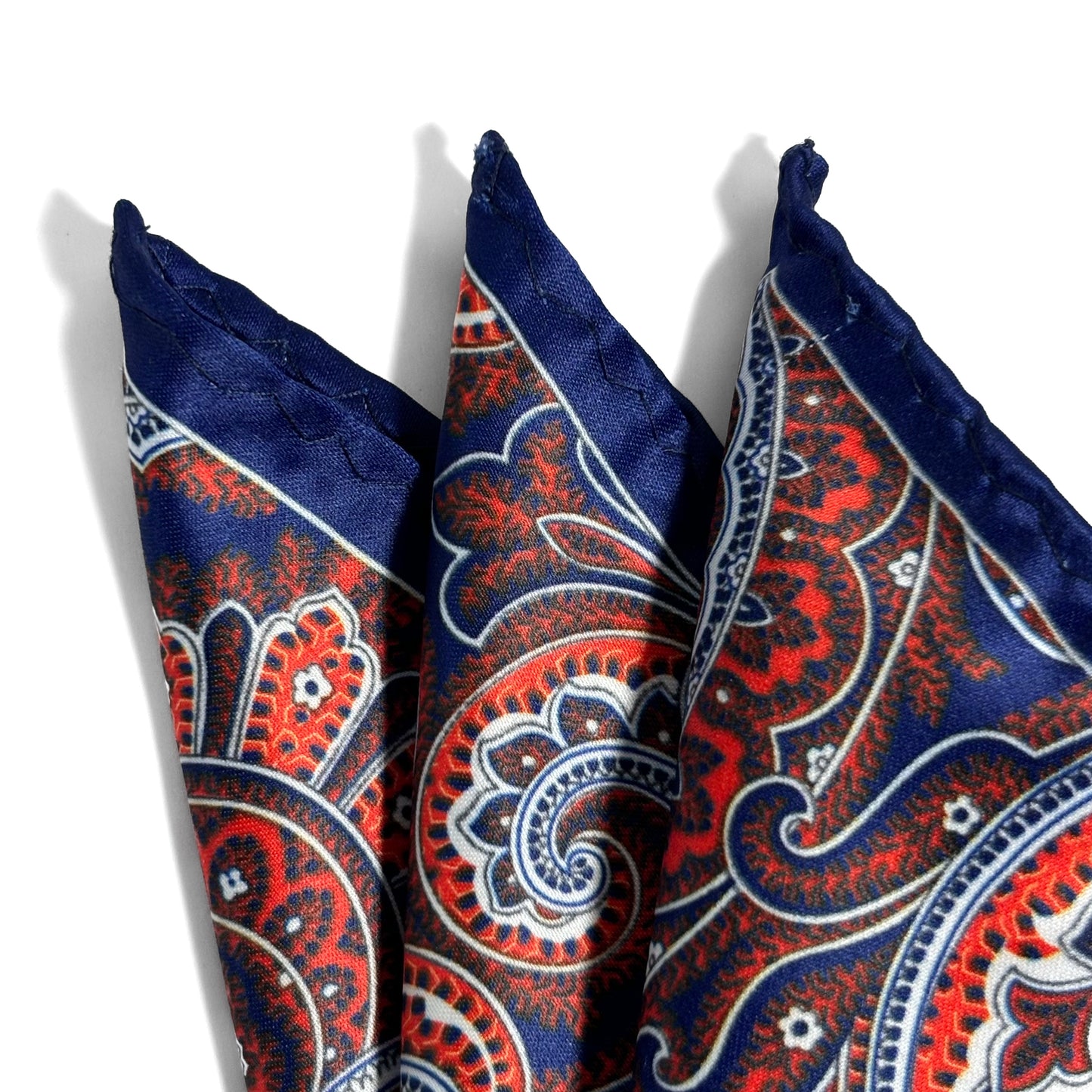 Navy Blue & Orange Paisley Pocket Square