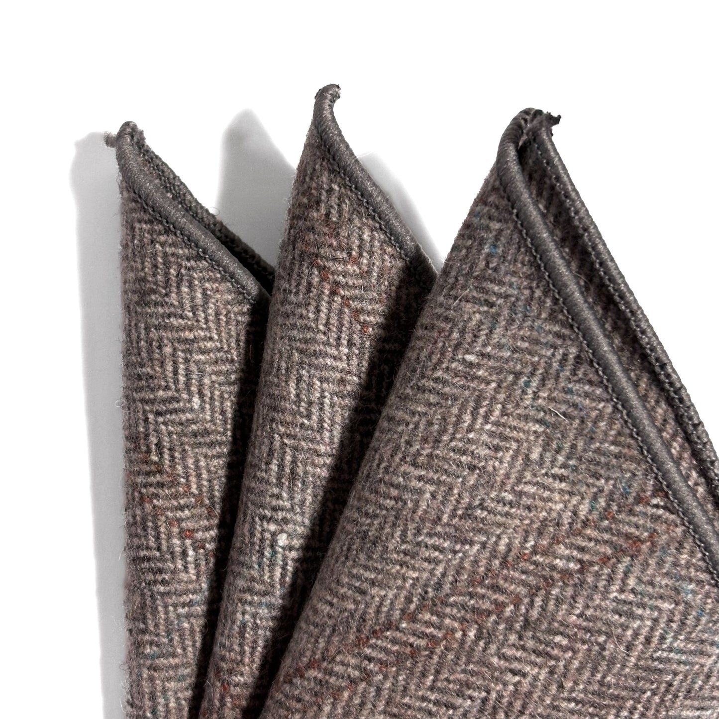 Light Brown Herringbone Wool Pocket Square