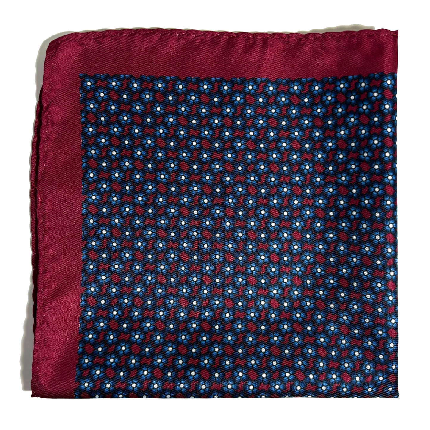 Navy Blue & Burgundy Floral Pocket Square