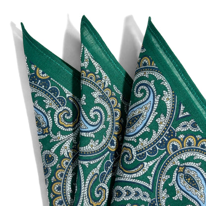 Green Paisley Ramie Pocket Square