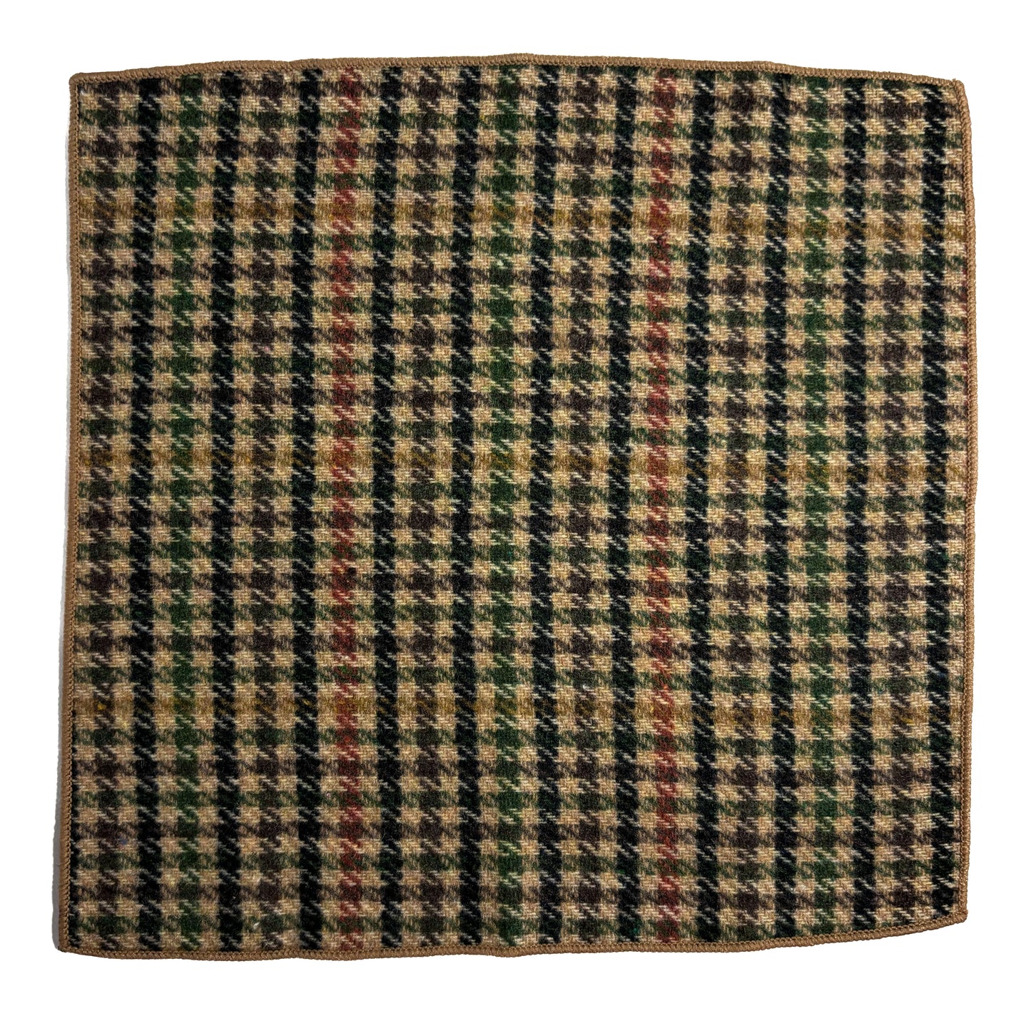 Brown & Green Houndstooth Wool Pocket Square