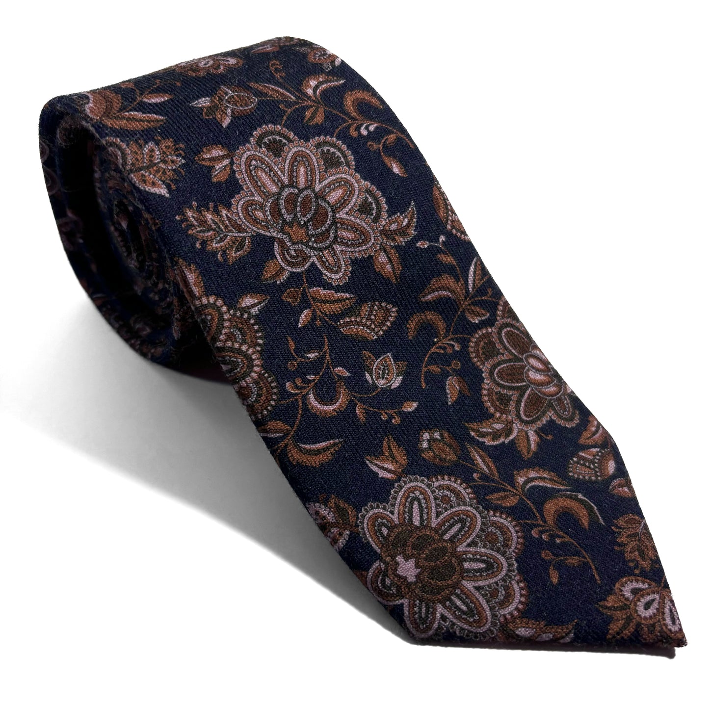 Navy Blue Floral Wool Tie