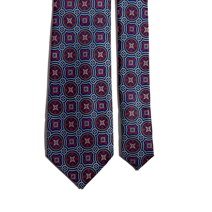 Navy Blue & Red Medallion Printed Tie