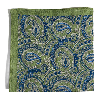 Sage Green Paisley Ramie Pocket Square