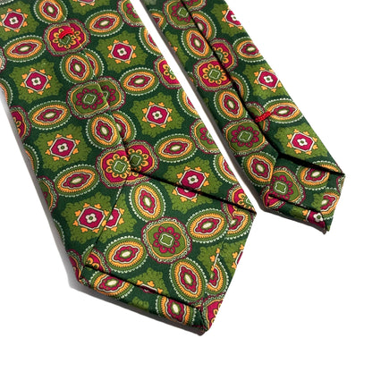 Olive Green Medallion Printed Tie