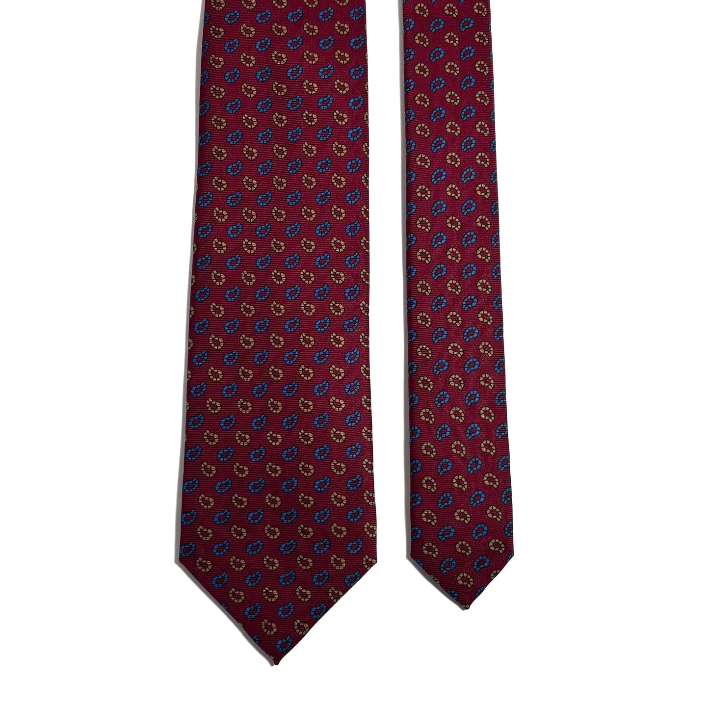 Hand-Printed Burgundy Paisley Silk Twill Tie - Handmade in England
