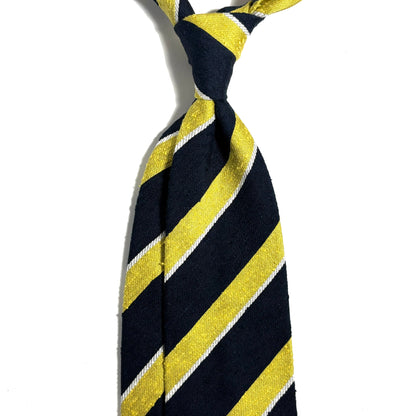 Navy Blue & Yellow Striped Silk Shantung Tie - Handmade in Italy