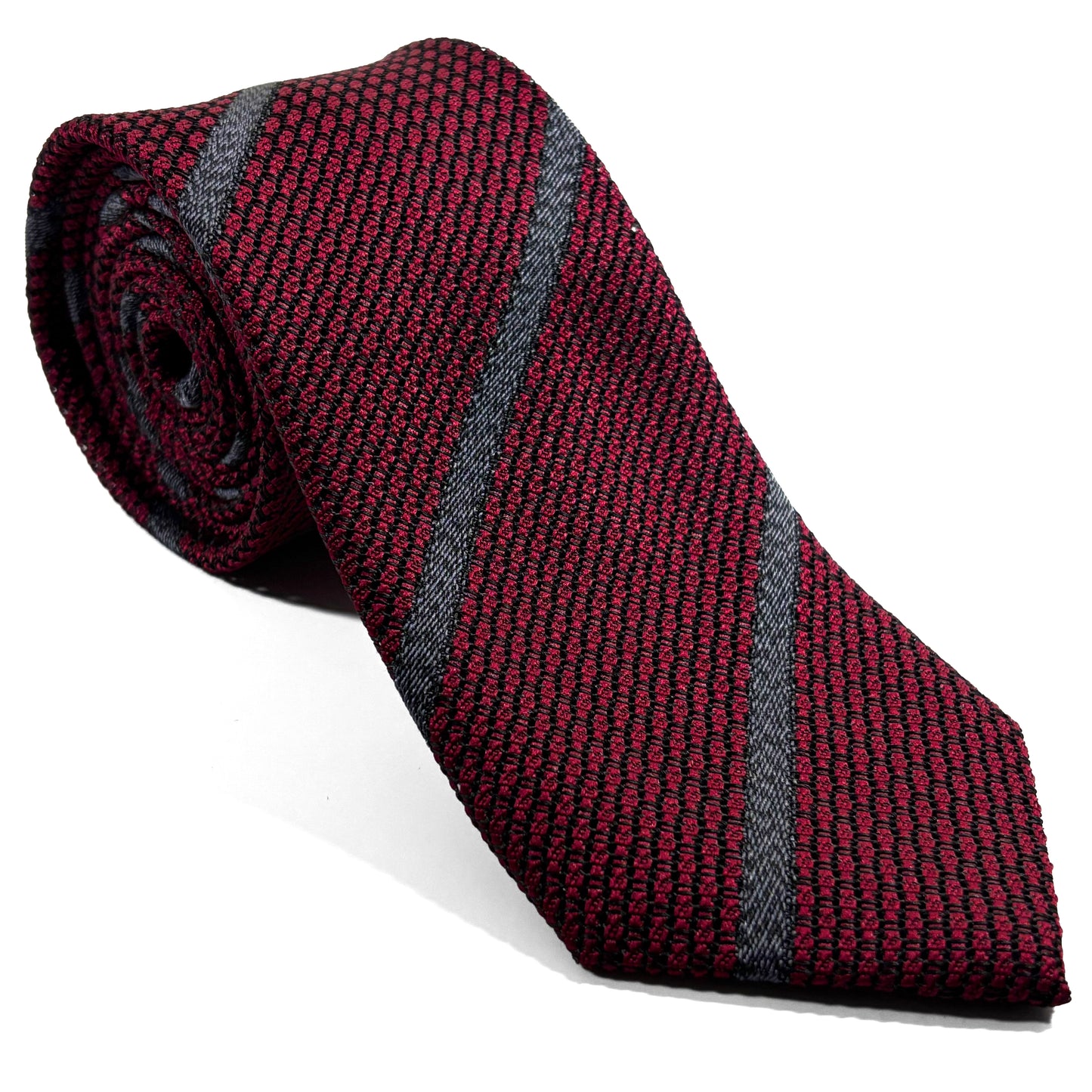 Burgundy & Charcoal Gray Striped Grenadine Tie - Handmade