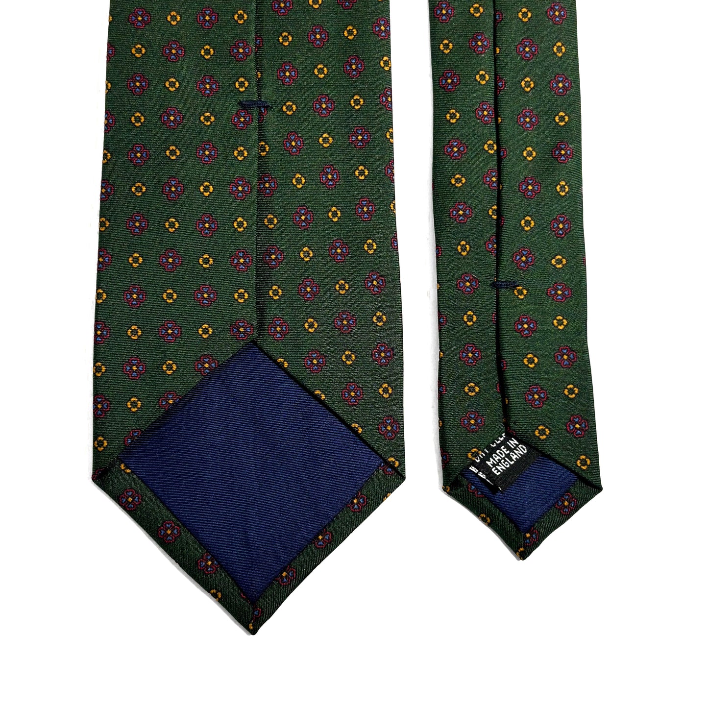 Forest Green Floral Printed Silk Tie - Handmade in England