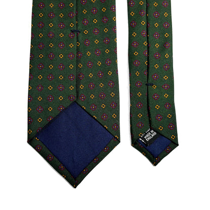 Forest Green Floral Printed Silk Tie - Handmade in England