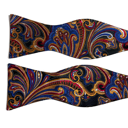 Self-Tie Black & Gold Paisley Silk Bow Tie