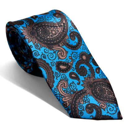 Cyan Blue & Copper Paisley Printed Tie