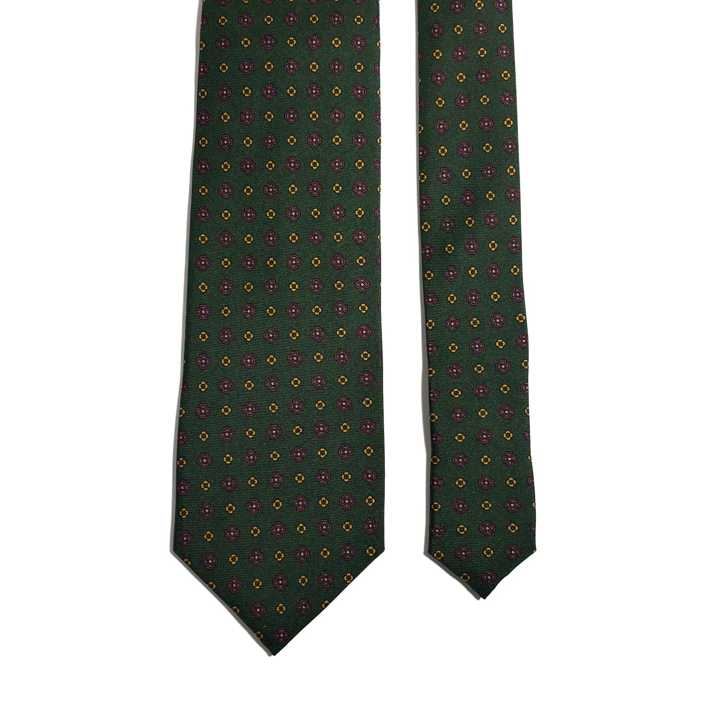 Forest Green Floral Printed Silk Tie - Handmade in England