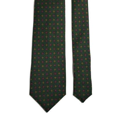 Forest Green Floral Printed Silk Tie - Handmade in England