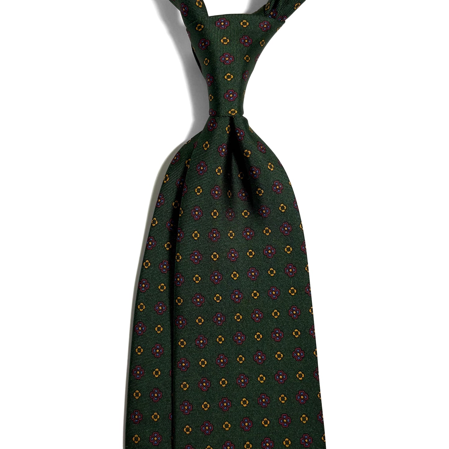 Forest Green Floral Printed Silk Tie - Handmade in England