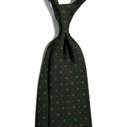 Forest Green Floral Printed Silk Tie - Handmade in England