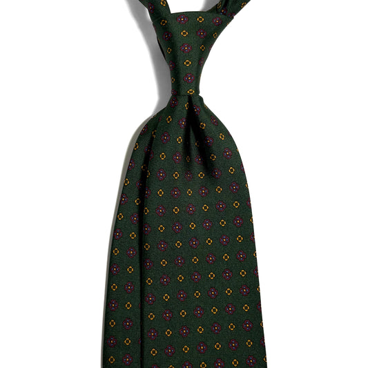 Forest Green Floral Printed Silk Tie - Handmade in England