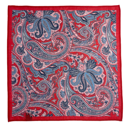 Coral Red Paisley Ramie Pocket Square